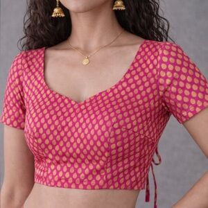 Designers Originals Fuchsia and Gold pure brocade silk Saree Blouse